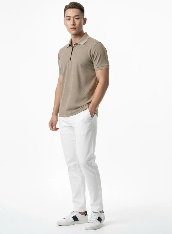 Clans&Hans Men Beige Knitted Polo with Zipper